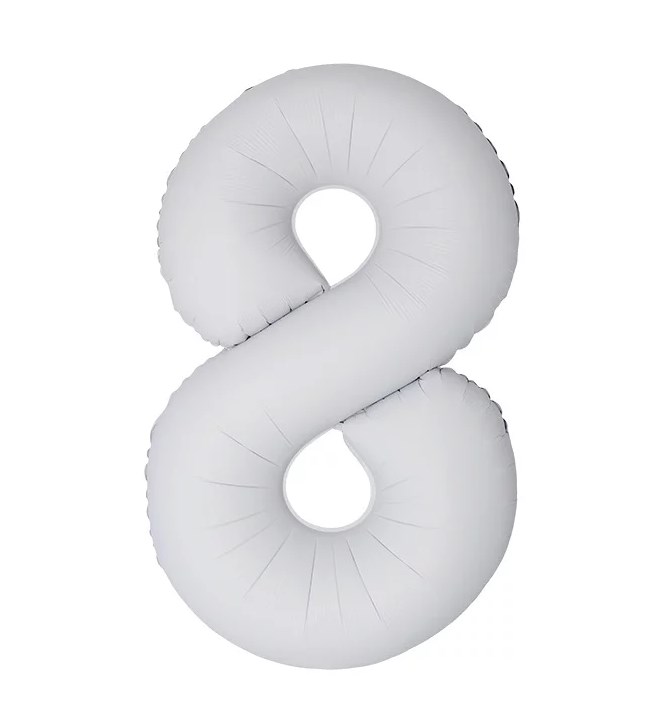 Цифра 8 "Белая матовая" гелиевая, Slim