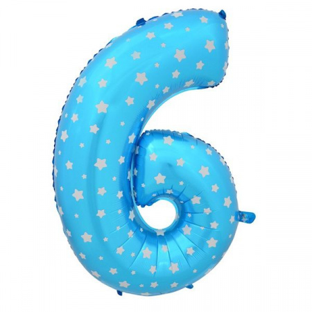 Цифра 6 "Синяя в звёздочку" гелиевая