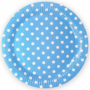 Тарелки голубые, Точки уп/6 шт, 23 см (остаток 2 уп)