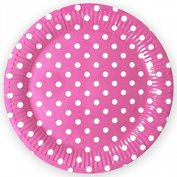 Тарелки розовые, Точки уп/6 шт, 23 см (остаток 1 уп)