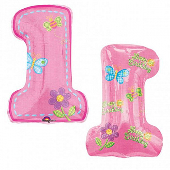 Цифра 1 "Детская розовая Годик" гелиевая