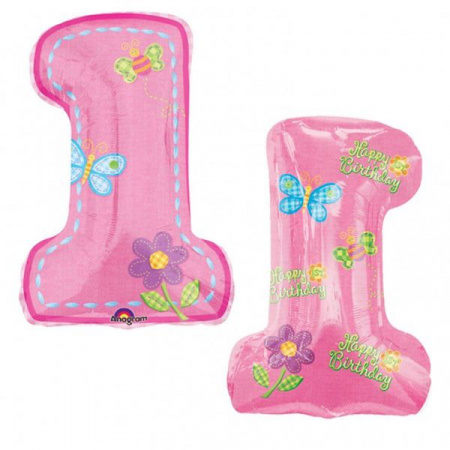 Цифра 1 "Детская розовая Годик" гелиевая