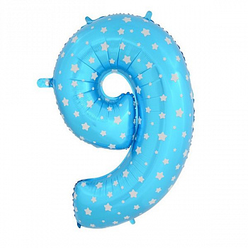 Цифра 9 "Синяя в звёздочку" гелиевая