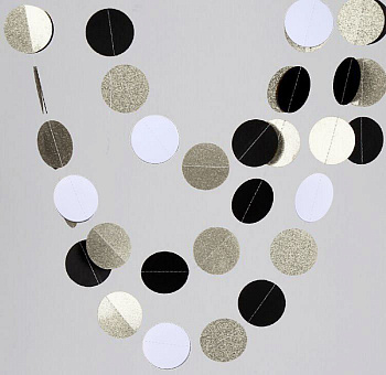 Гирлянда Круги микс Черный/Белый/Серебро (остаток 1 уп)