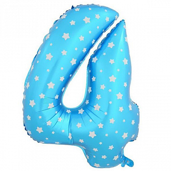 Цифра 4 "Синяя в звёздочку" гелиевая