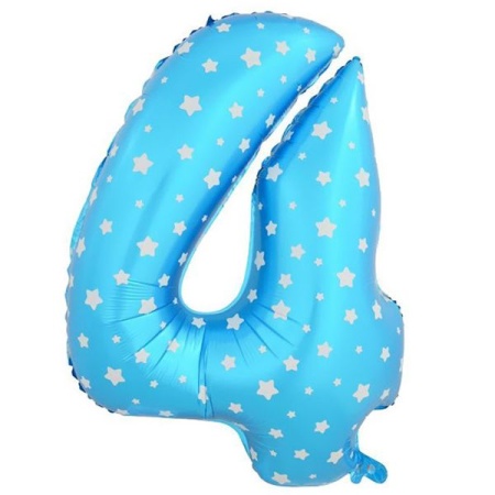 Цифра 4 "Синяя в звёздочку" гелиевая